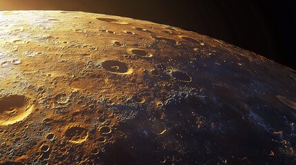 Wall Mural -   A close-up view of the moon's surface with a bright sun in the background