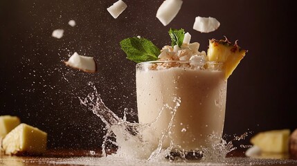 Sticker -   A milkshake topped with water and pineapple