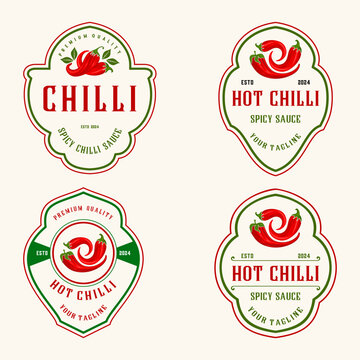 set Chili logo. spicy red chili, restaurant food design, sauce label, natural spicy food product brand.
