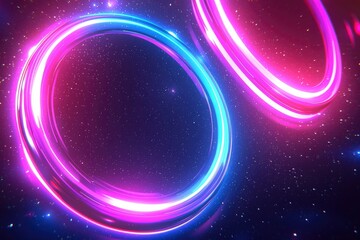 Sticker - Two Glowing Neon Circles Against a Starry Sky