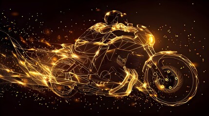 the speed of a motorcyle/motobike with a glistening golden dust effect.	
