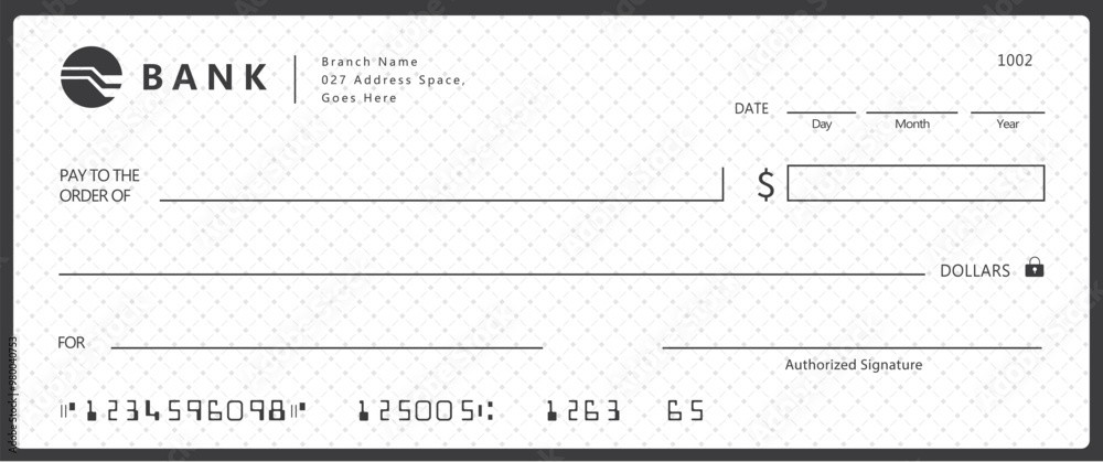 Bank check, vector blank money cheque, checkbook template with ...
