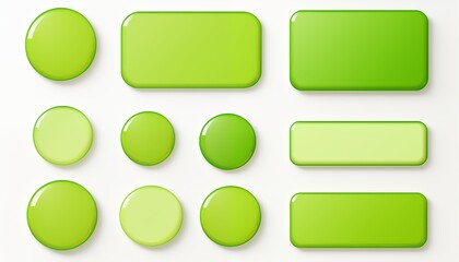set of green buttons, circle, square