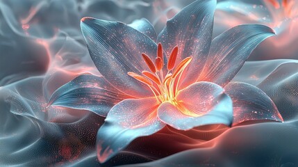 Wall Mural -  A photo of a flower with blue and pink background swirls, taken from a close-up perspective