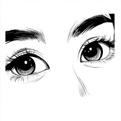 Wall Mural - Asian Female Eyes in Black and White Manga Style.   Cartoon Comic Concept Featuring Anime Character. Hand-Drawn  with Rectangle Frame and Minimalist Design on White Background