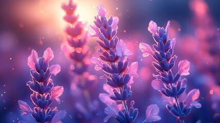 Wall Mural -   Close-up of a group of purple flowers with a bright light in the background