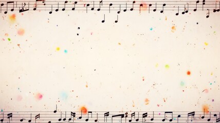 Colorful Musical Notes Pattern on Sheet Music in Minimalist Style with Copy Space. 