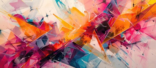 Wall Mural - Vibrant colorful and abstract fractal explosion with dynamic geometric shapes glowing luminous neon effects and a modern futuristic aesthetic