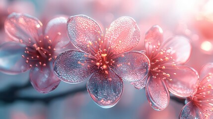 Wall Mural -   A close-up of vivid pink flower petals dotted with water droplets