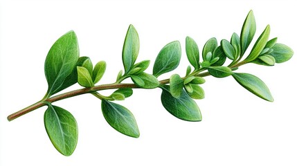 Sticker -   A cluster of green leaves on a twig nestled within another twig, which is in turn entwined with another twig, forming a cascading arrangement of four twigs each