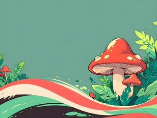 Canvas Print - Red Mushrooms in a Lush Forest