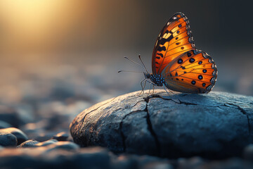 Poster - an image of a butterfly emerging from a cracked stone, symbolizing transformation and the power of r