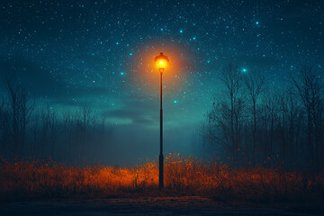 Canvas Print - A glowing streetlamp fading into a constellation of stars, representing the fusion of urban life and the vastness of the universe.