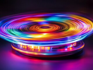 Wall Mural - A spinning LED light fan generates vibrant geometric light trails that blend into a continuous abstract loop, with captivating colors and dynamic motion