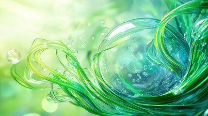 Canvas Print -   A close-up of water bubbles on a green and blue background, with bubbles in the center of the photo