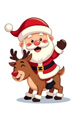 Wall Mural - santa claus and reindeer cartoon