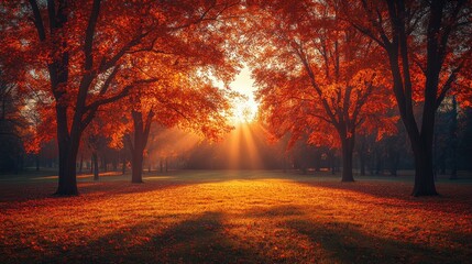 Poster - Autumnal Forest with Golden Sunlight