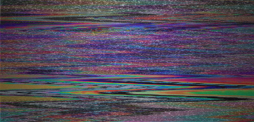 Wall Mural - Digital representation of a television screen with static interference, displaying various colored lines and patterns. A monitor that shows failures, malfunctions, and lack of a clear signal.