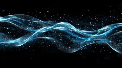 Canvas Print -  Image of blue light waves on black backdrop with starry center