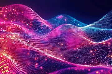 Sticker - Abstract 3D Render of a Wavy Mesh with Glowing Particles