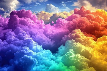 Wall Mural - A Colorful Sky with Fluffy Clouds of Purple, Blue, Green, Yellow, and Orange Hues