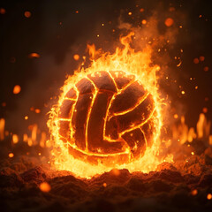 A volleyball on fire against a background