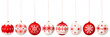 © Pajaros Volando - Red and white illustration of Christmas ball ornaments hanging