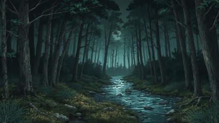 dark forest minimalist illustration eerie scary background