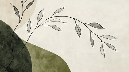 Wall Mural -   A green tree branch with leaves on it, against a white wall backdrop