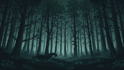 dark forest minimalist illustration eerie scary background