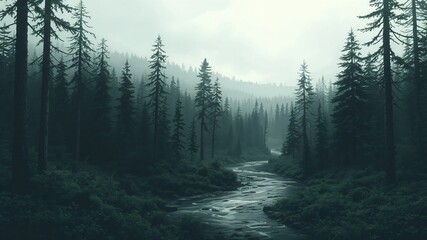 dark forest minimalist illustration eerie scary background