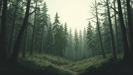 dark forest minimalist illustration eerie scary background