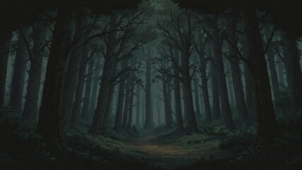 dark forest minimalist illustration eerie scary background