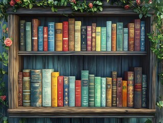 Wall Mural - Classic wooden bookshelf brought to life by a rainbow of books image