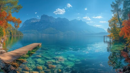 Canvas Print - Autumn Lake with Mountain View