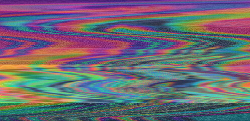 Poster - Vibrant abstract design featuring a swirling pattern of iridescent colors, predominantly purple, blue, green, yellow, and orange. 