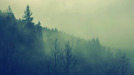 Wall Mural - Misty_landscape_with_fir_forest_in_hipster_vinta