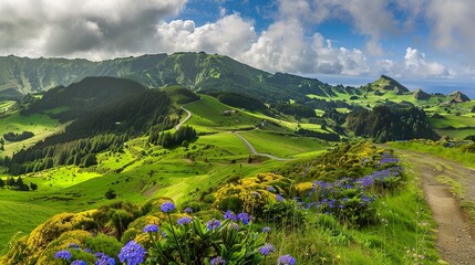 Wall Mural - Mountain_landscape_Ponta_Delgada_island_Azores