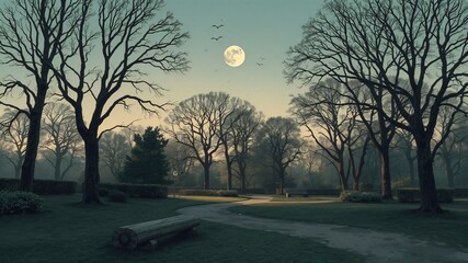 dark park minimalist illustration eerie scary background