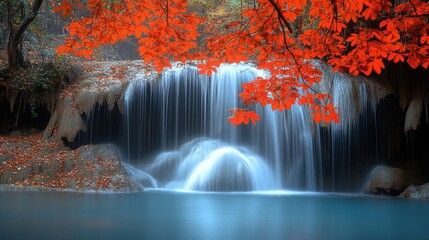 Poster - Serene Waterfall in Autumn