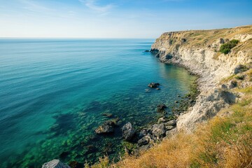 Stunning coastal air Crimea s Black Sea Ocean backdrop with clear skies