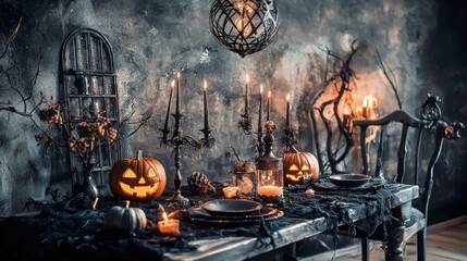 Gothic Halloween Enchantment, a hauntingly beautiful display of eerie decorations, blending dark elegance with festive charm for a captivating seasonal atmosphere