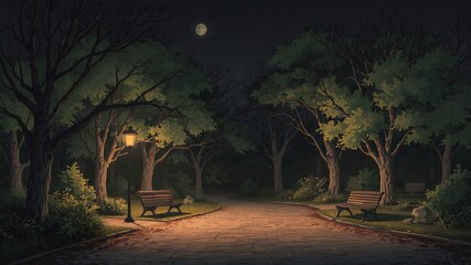 Wall Mural - dark park minimalist illustration eerie scary background