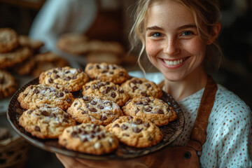 Canvas Print - A person sharing homemade cookies with neighbors, creating smiles all around. Concept of community bonding and simple pleasures.