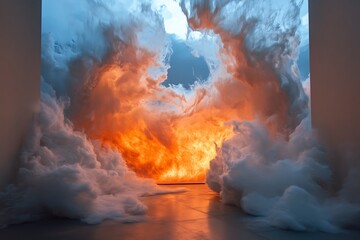 Wall Mural - Abstract Background of Orange Fire and White Clouds, Mysterious and Dreamlike, Conceptual