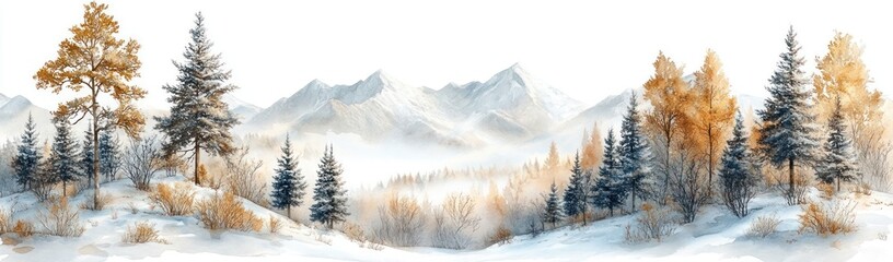 Sticker - Snowy Mountain Landscape Watercolor Painting