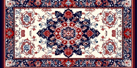 Sticker - A beautifully intricate Persian rug design featuring rich colors and detailed patterns. Perfect for home decor or artistic inspiration. This textile showcases traditional craftsmanship. AI