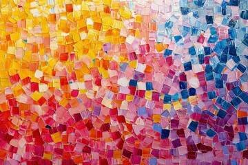 Abstract painting with colorful squares and brushstrokes