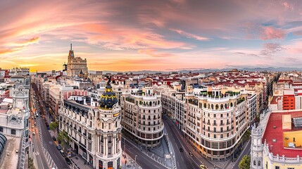 Wall Mural - Panoramic_view_of_Gran_Via_Madrid_Spain