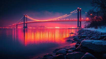 Canvas Print - Illuminated Bridge Over Water